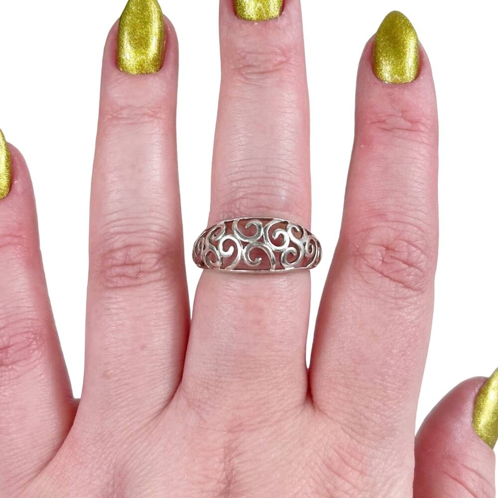 Vintage Silver 925 Sterling Silver Scroll Work Domed Ring Jewelry Sz 9 Boho